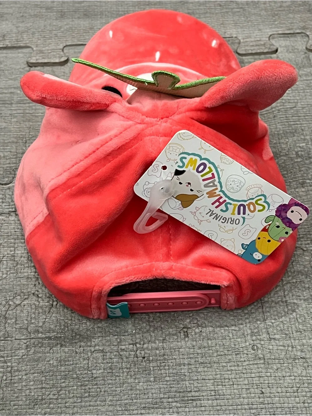 Squishmallows Strawberry Pink/Green Velour Adjustable Girls Baseball Cap